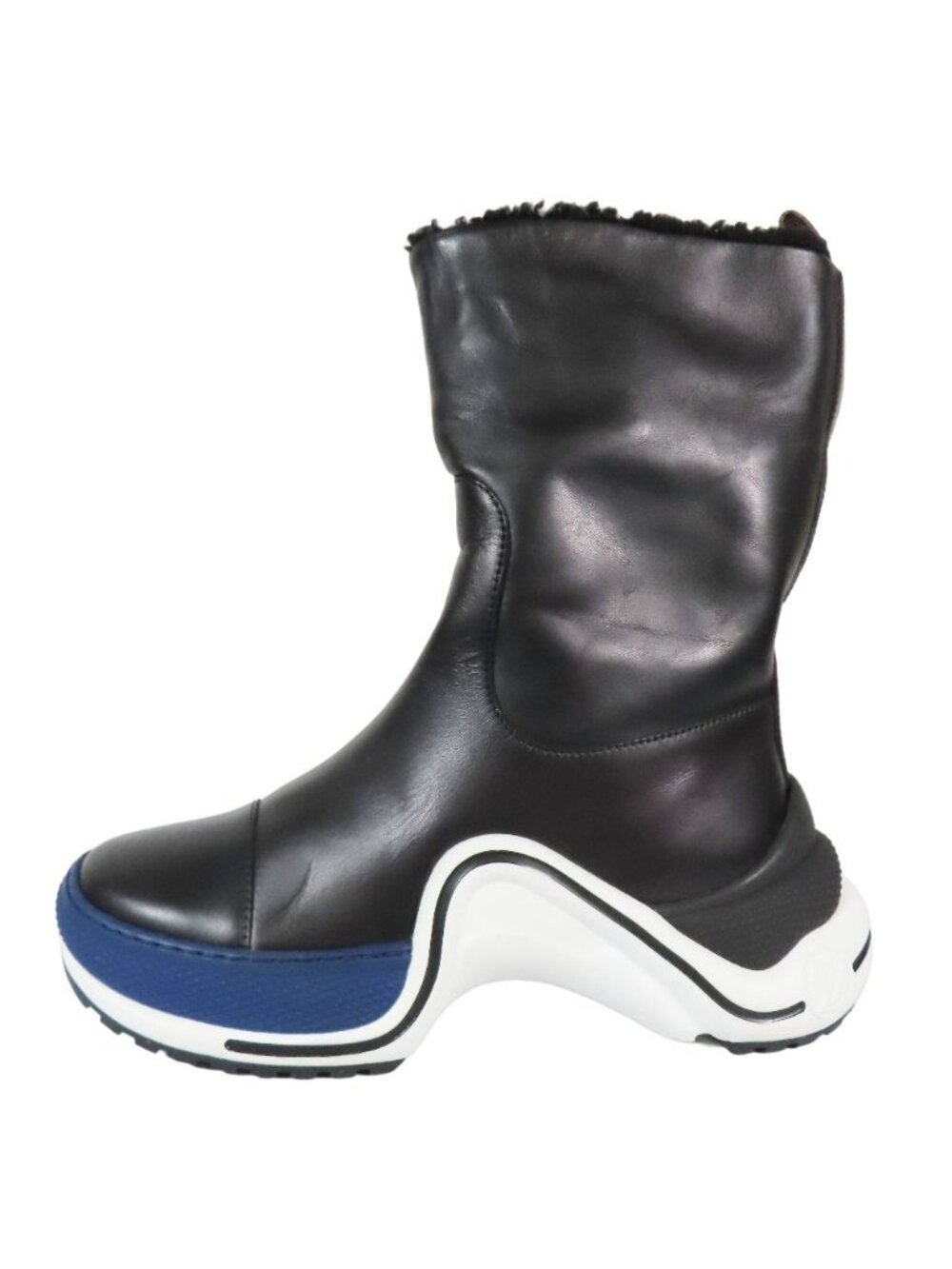 Louis Vuitton LV Akrite Line Boa Boots Shoes Leather 35 Black White Blue